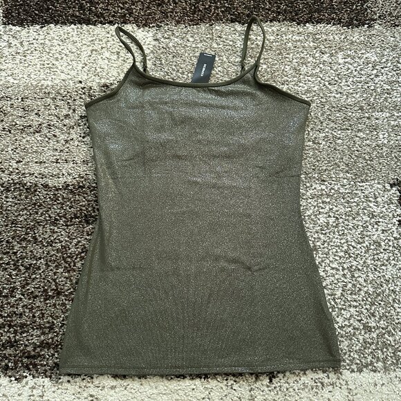 EXPRESS (M) Olive Green Shine Best Loved Bra Cami Fitted Tank Glitter Silver - Picture 1 of 12
